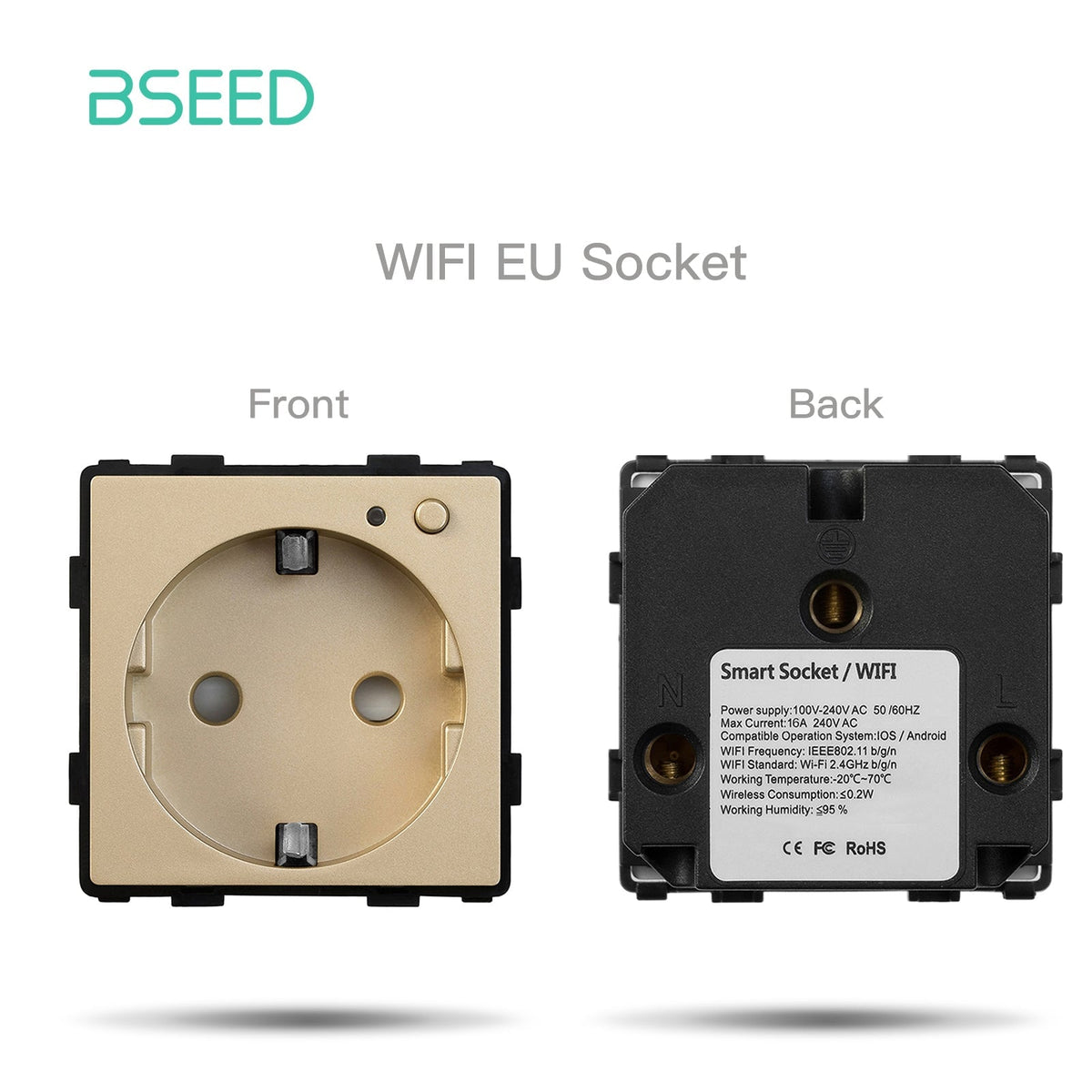 Bseed EU UK Russie Standard Prise en plastique Bouton Interrupteur Touche de fonction DIY Amélioration de l'habitat Plaques murales et couvercles Bseedswitch Or WiFi EU Prise Touche de fonction 