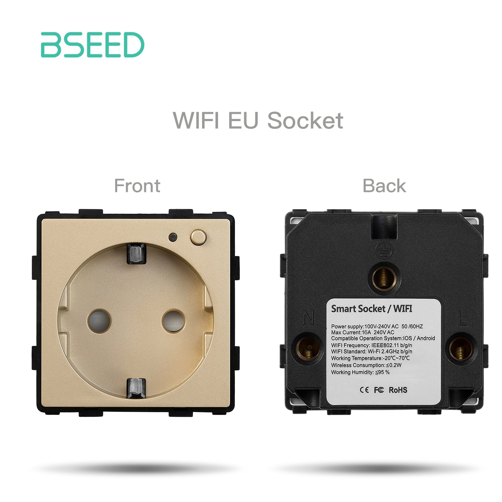 Bseed EU UK Russia Standard Plastic Socket Button Switch Function Key DIY Home Improvement Wall Plates & Covers Bseedswitch Gold WiFi EU Socket Function Key 