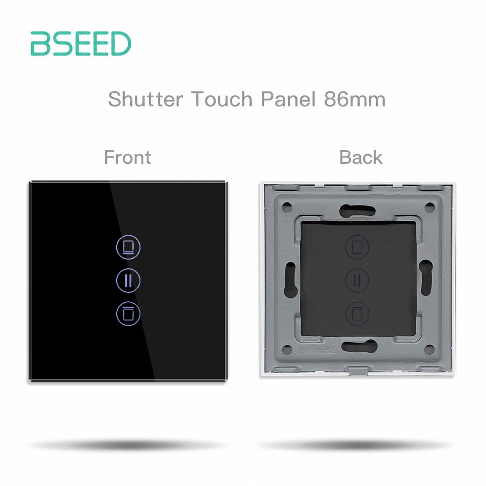 Panel de interruptor de vidrio Bseed de 86 mm, pieza de bricolaje con o sin icono, versión vertical Bseedswitch con icono de persiana negra 