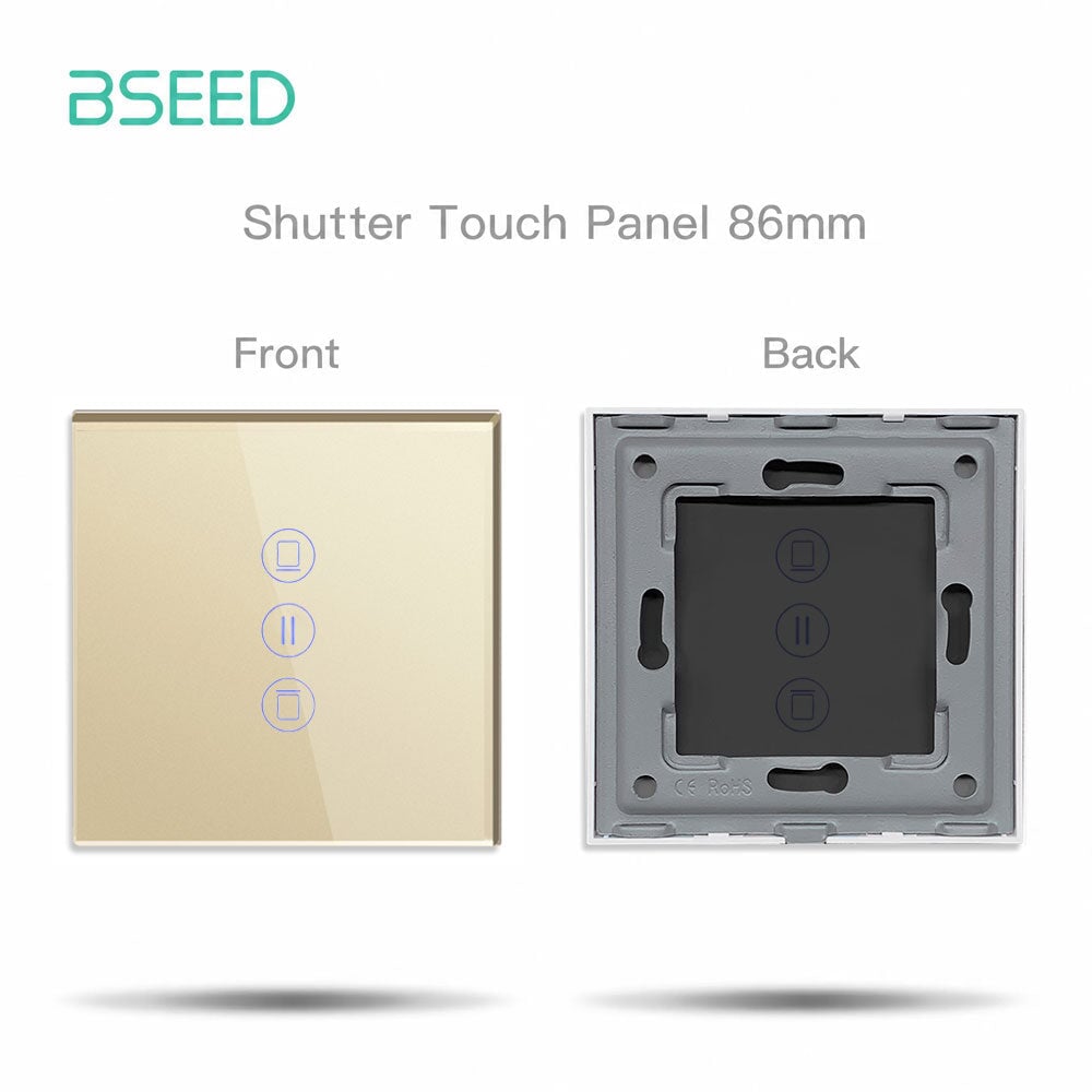 Panel de interruptor de vidrio Bseed de 86 mm, pieza de bricolaje con o sin icono, versión vertical Bseedswitch con icono de persiana dorada 