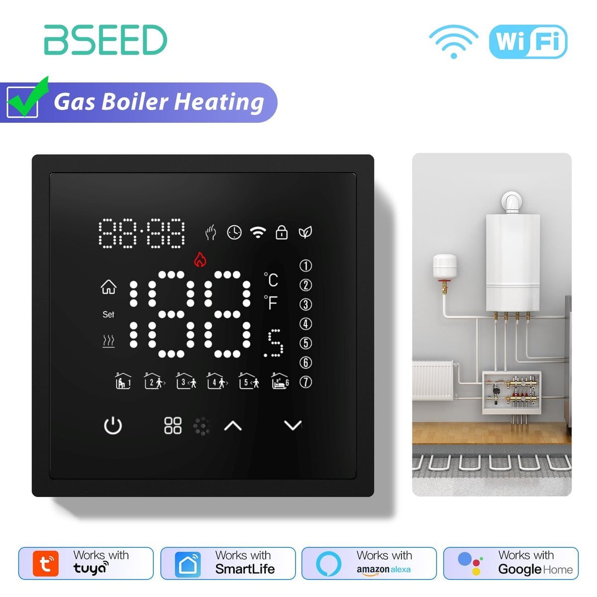 BSEED Smart Thermostat WiFi Floor Heating Room Thermostat Controller programmable Thermostats Bseedswitch Black Boiler 