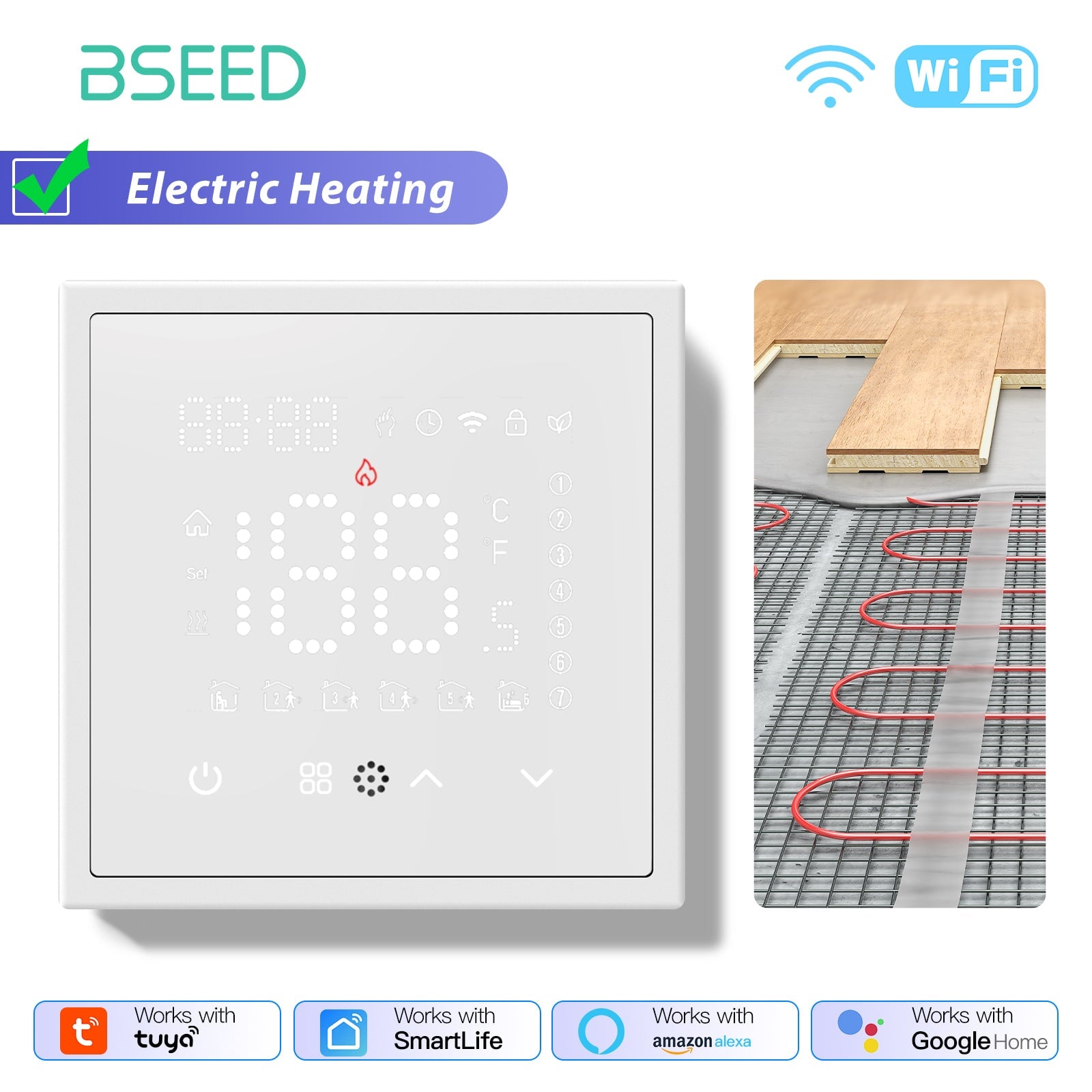 BSEED Smart Thermostat WiFi Floor Heating Room Thermostat Controller programmable Thermostats Bseedswitch White Electric 