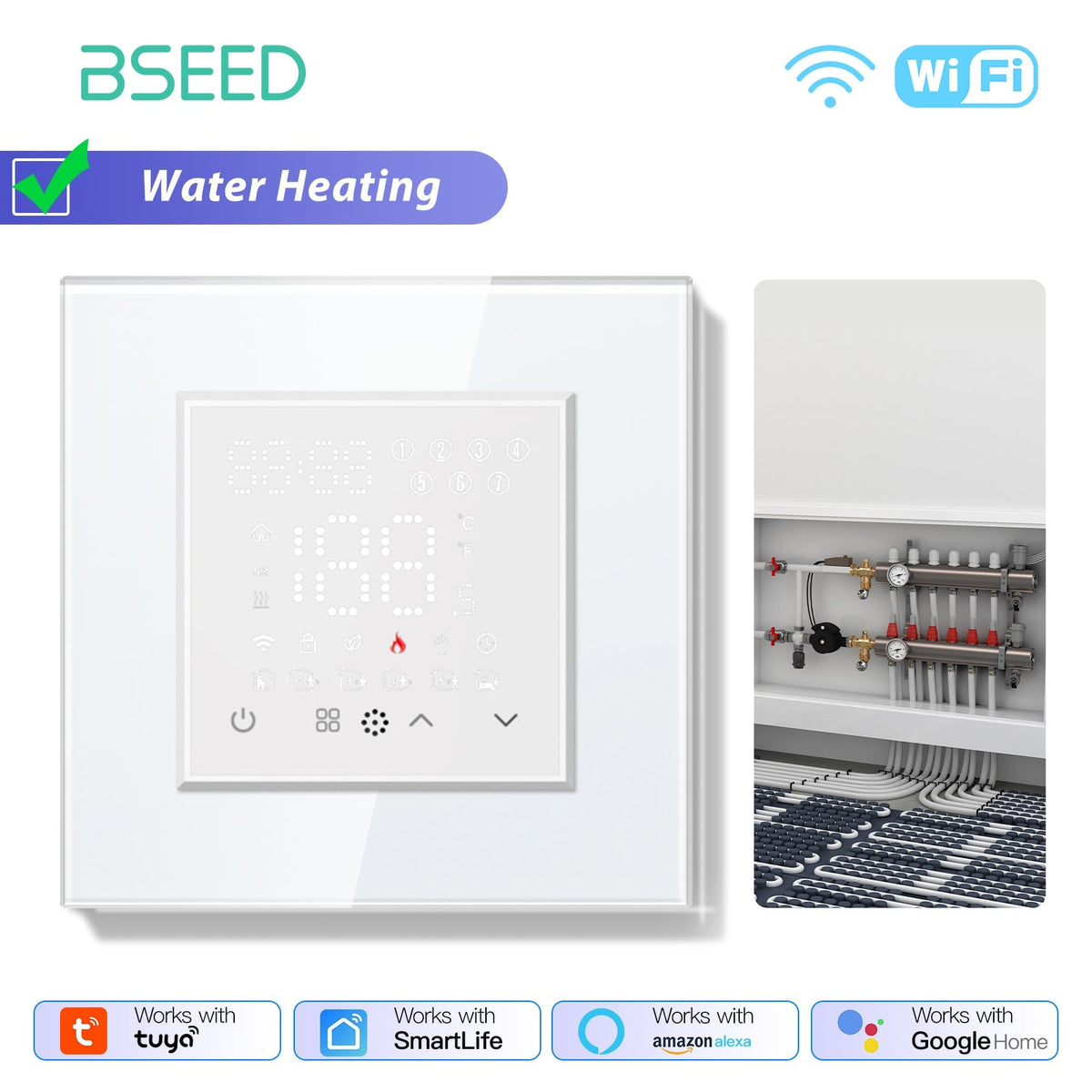 BSEED Echo Series Smart WiFi Touch LED Screen Floor Heating Room Thermostat Controller Thermostats Bseedswitch Black Water 