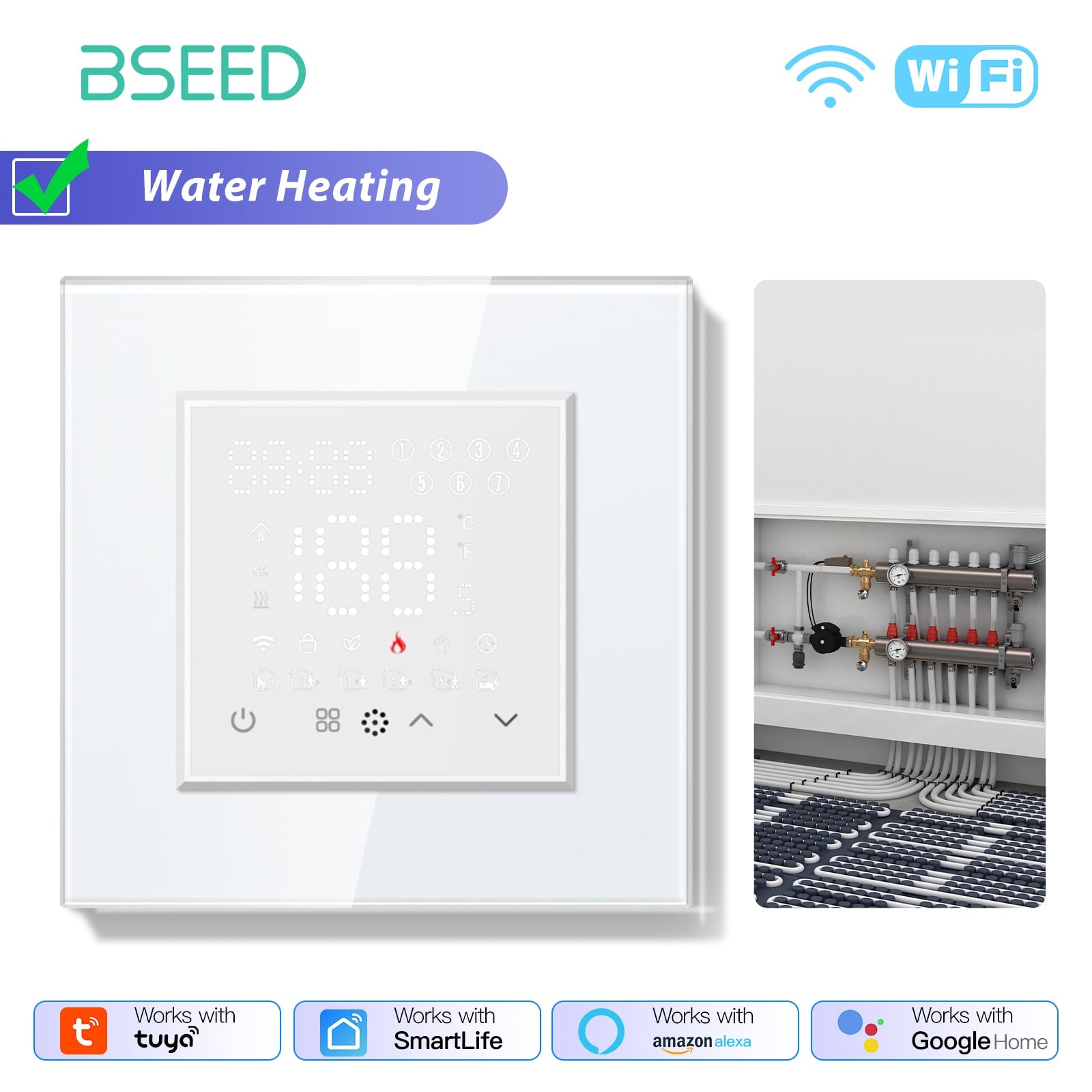 BSEED Echo Series Smart WiFi Touch LED Screen Floor Heating Room Thermostat Controller Thermostats Bseedswitch Black Water 