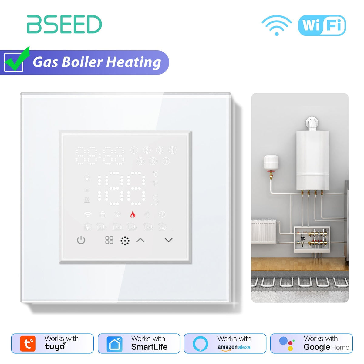 BSEED Echo Series Smart WiFi Touch LED Screen Floor Heating Room Thermostat Controller Thermostats Bseedswitch Black Boiler 