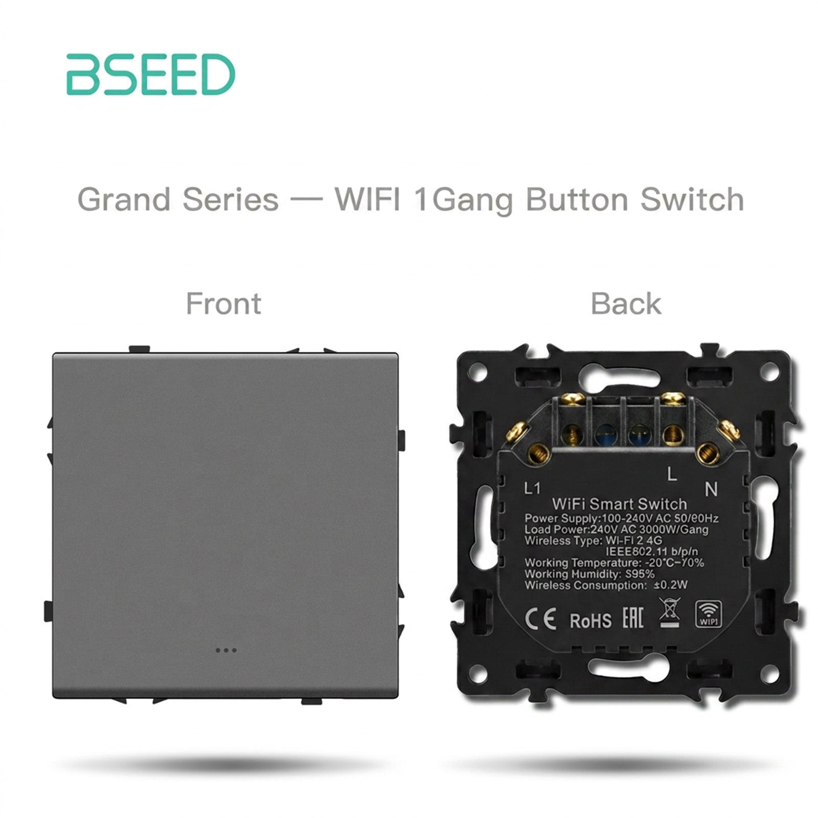 Grand Series DIY Part Customized free combinations Plastic Panels Grey Color Power Outlets & Sockets Bseedswitch Wifi 1 Gang Switch with Neutral 
