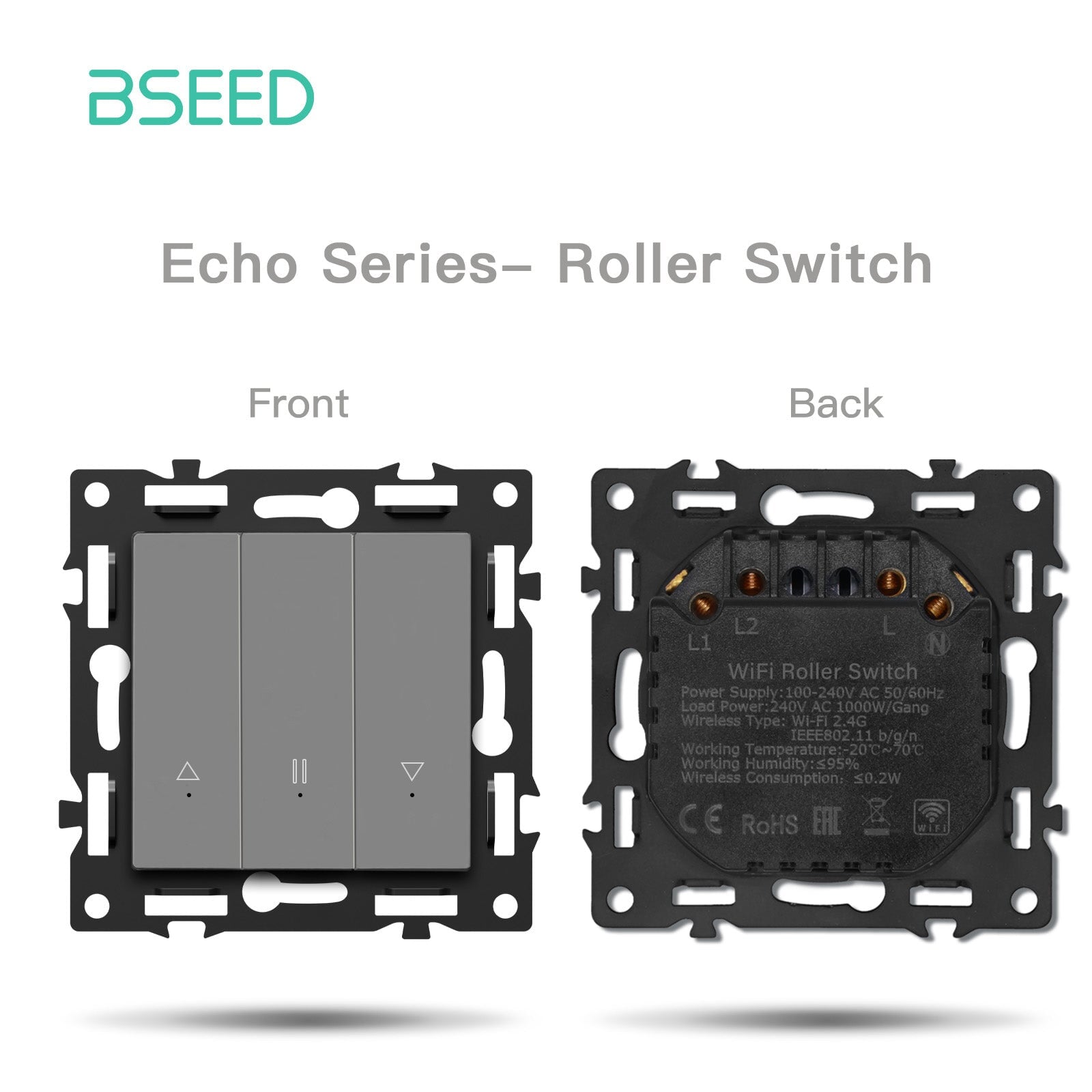 Pièce DIY BSEED, combinaisons libres personnalisées, insert de light switch mécanique et prise murale, couleur grise, panneau en verre cristal, light switch, interrupteur pour volet roulant WiFi Bseedswitch 
