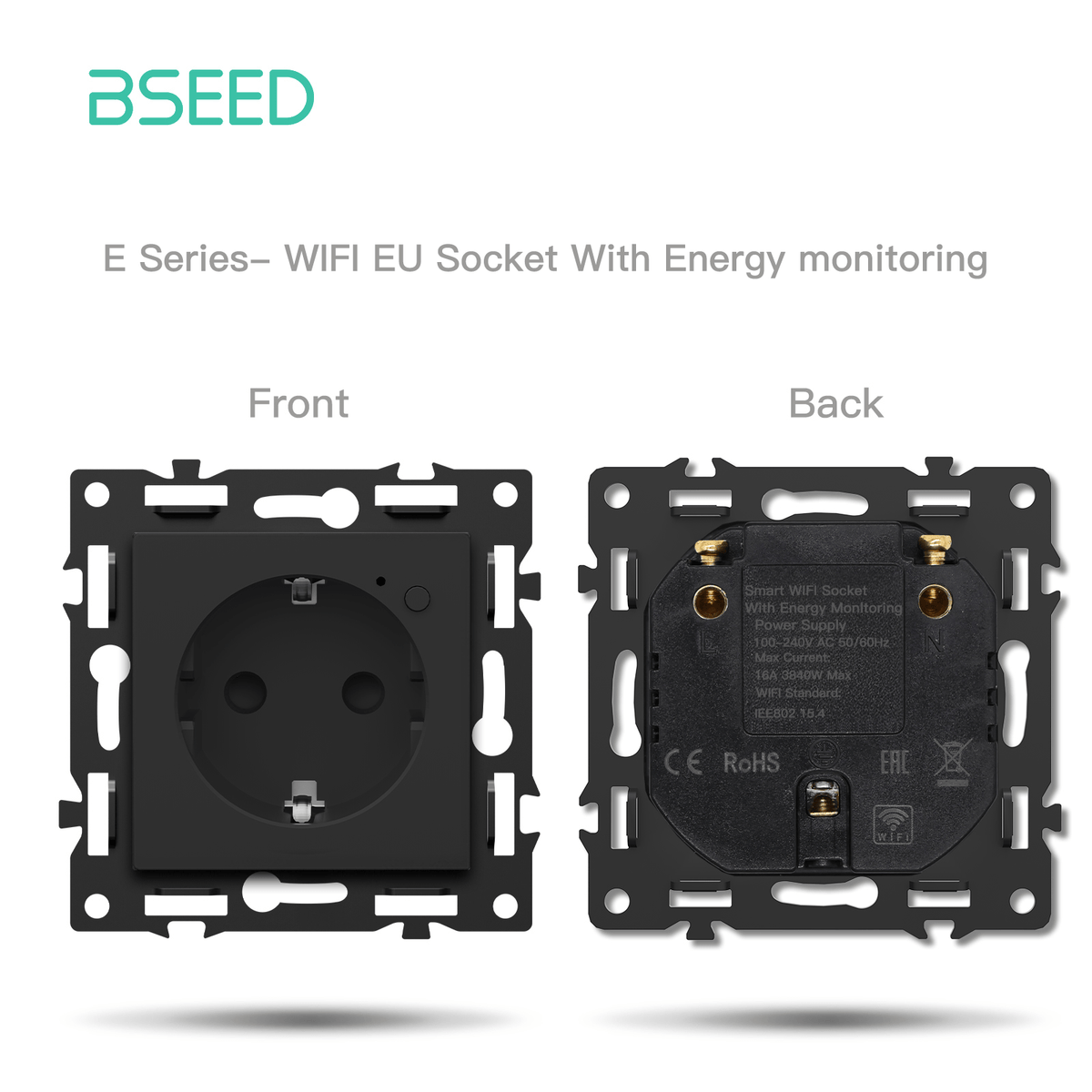 BSEED DIY Part Customized Free Combinations Mechanical Switch Socket Insert Black Color Crystal Glass Panel Light Switches Bseedswitch Wifi EU Socket with Monitoring 