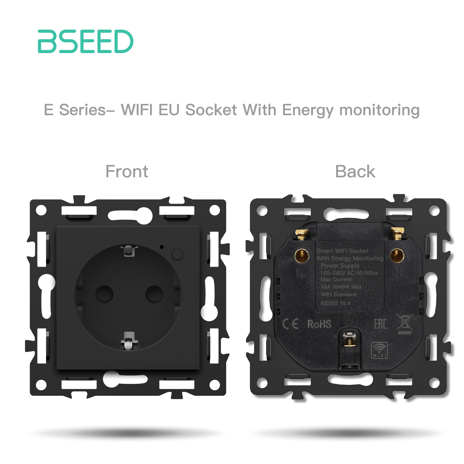 BSEED DIY Part Customized Free Combinations Mechanical Switch Socket Insert Black Color Crystal Glass Panel Light Switches Bseedswitch Wifi EU Socket with Monitoring 