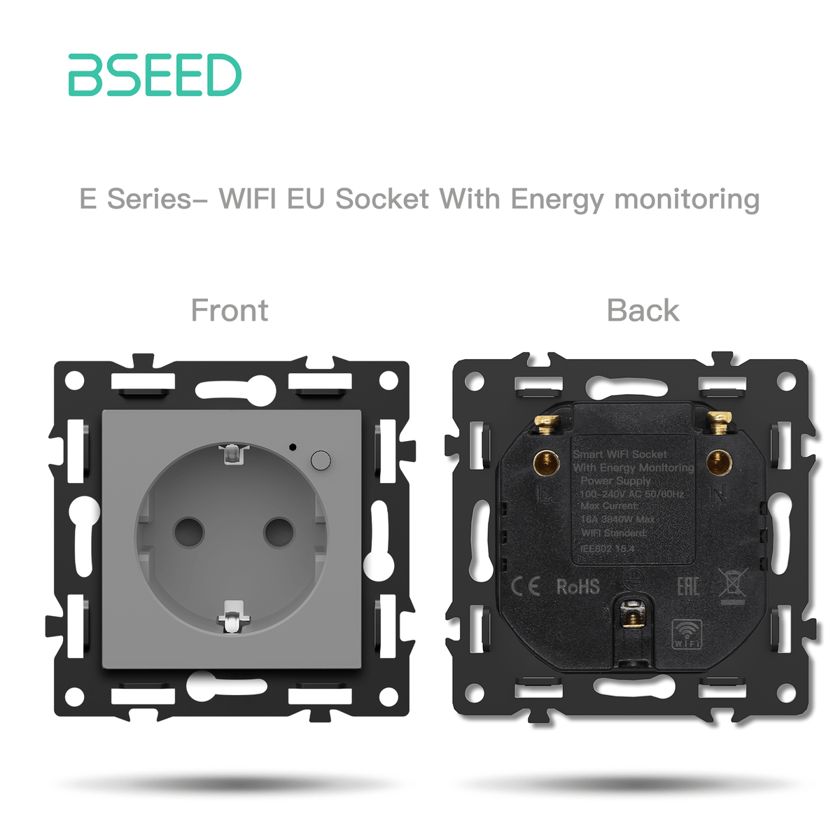 BSEED DIY Part Customized Free Combinations Mechanical Light Switch Wall Socket Insert Grey Color Crystal Glass Panel Light Switches Bseedswitch Wifi Eu Socket with Monitoring 
