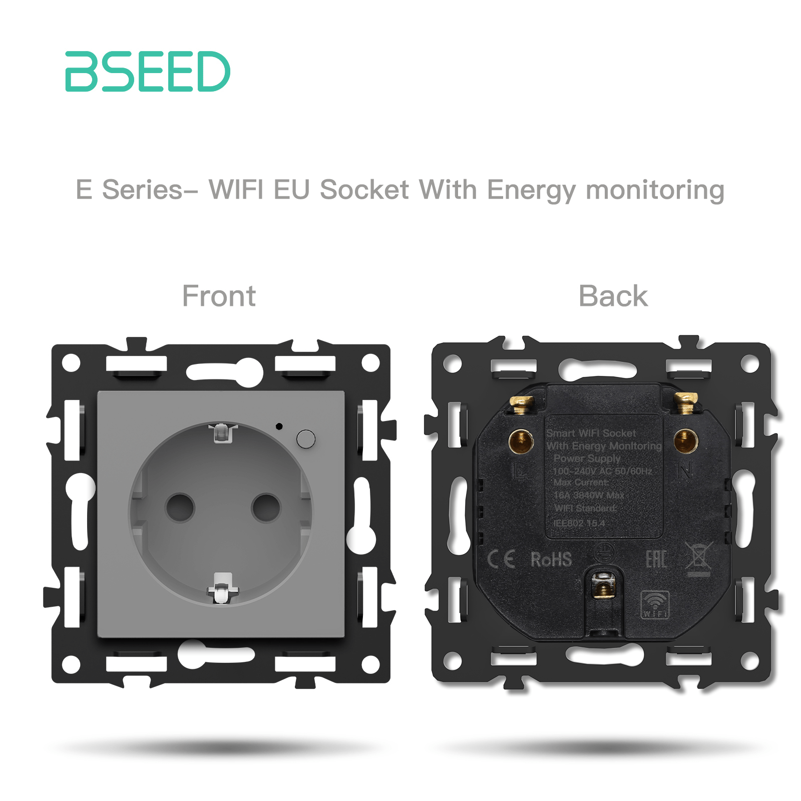 BSEED DIY Part Customized Free Combinations Mechanical Light Switch Wall Socket Insert Grey Color Crystal Glass Panel Light Switches Bseedswitch Wifi Eu Socket with Monitoring 
