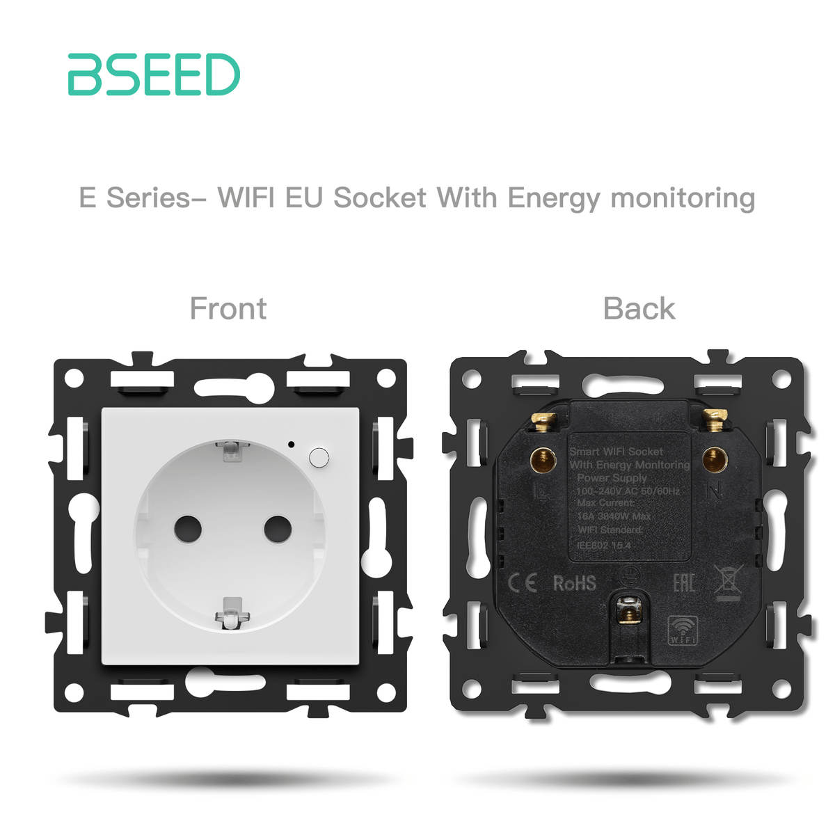 BSEED DIY Part Customized Free Combinations Mechanical Switch Socket Insert White Color Crystal Glass Panel Light Switches Bseedswitch Wifi Eu Socket with monitoring 