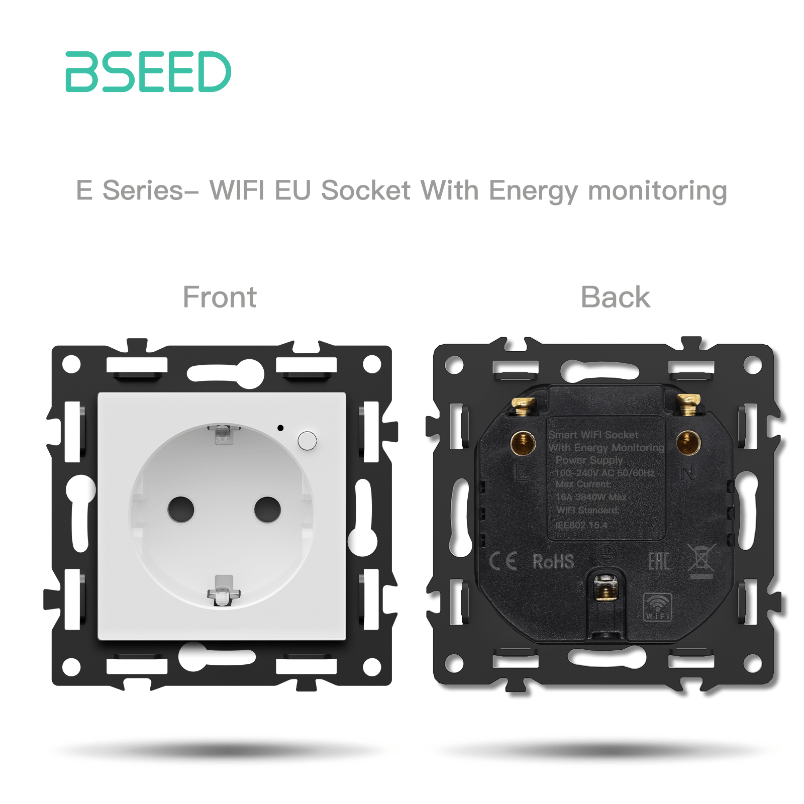 BSEED DIY Part Customized Free Combinations Mechanical Switch Socket Insert White Color Crystal Glass Panel Light Switches Bseedswitch Wifi Eu Socket with monitoring 