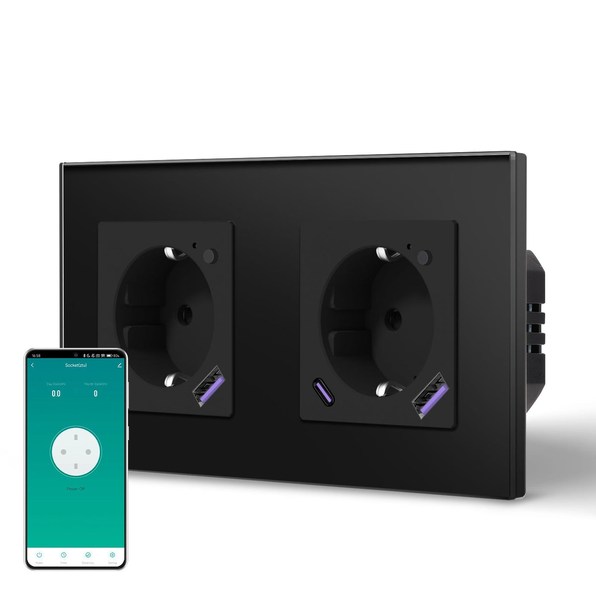 BSEED ZigBee EU Wall Sockets Type-C With USB With Energy Monitoring socket Bseedswitch 
