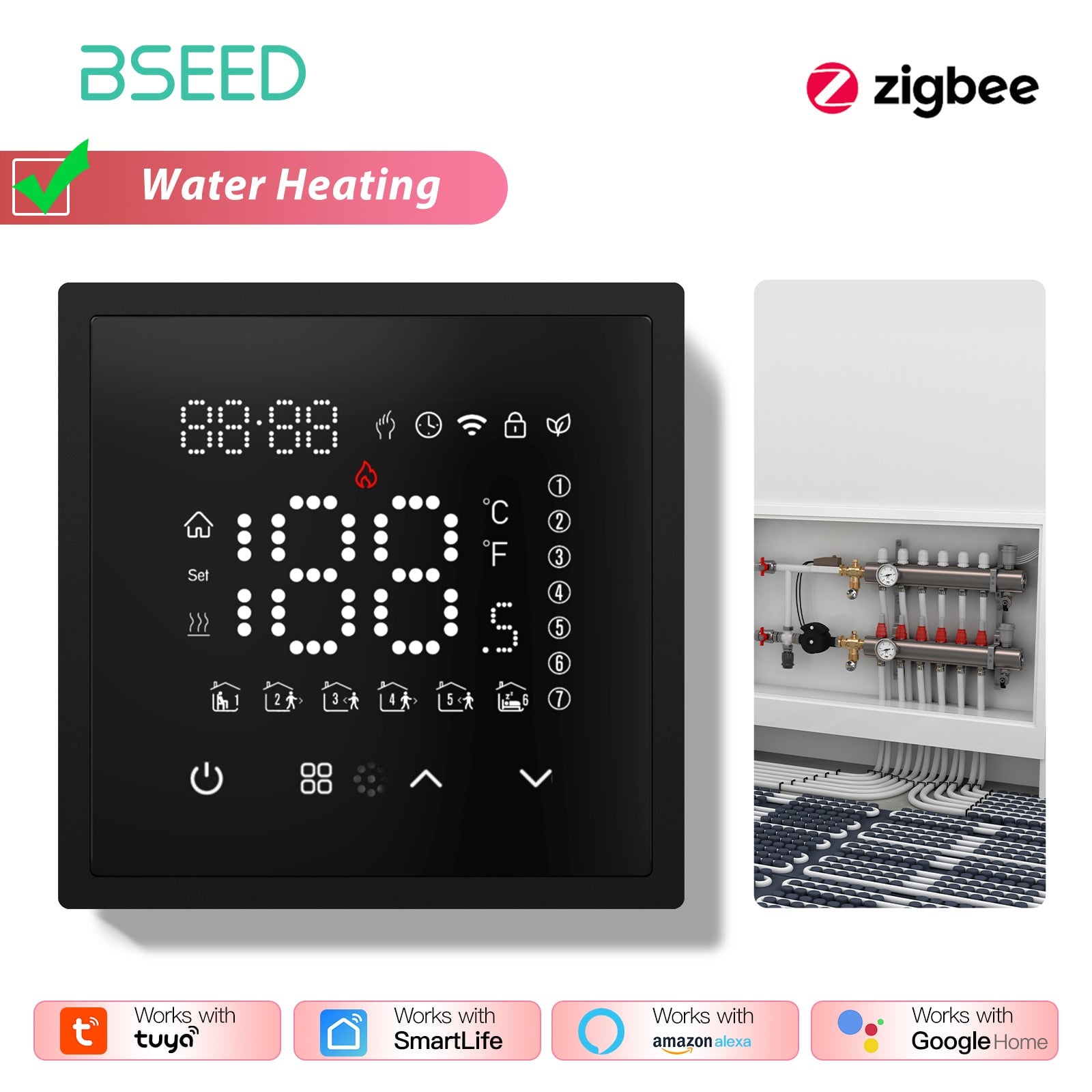 BSEED Smart Thermostat Zigbee Floor Heating Room Thermostat Controller programmable PC frame Thermostats Bseedswitch Black Water 