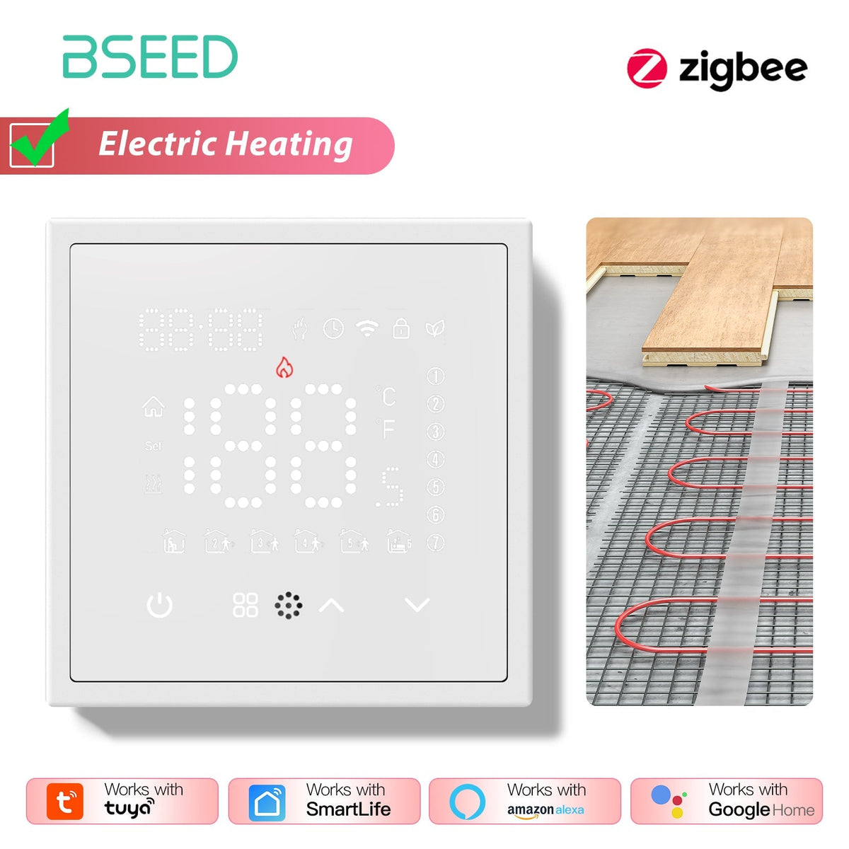 BSEED Smart Thermostat Zigbee Floor Heating Room Thermostat Controller programmable PC frame Thermostats Bseedswitch White Electric 
