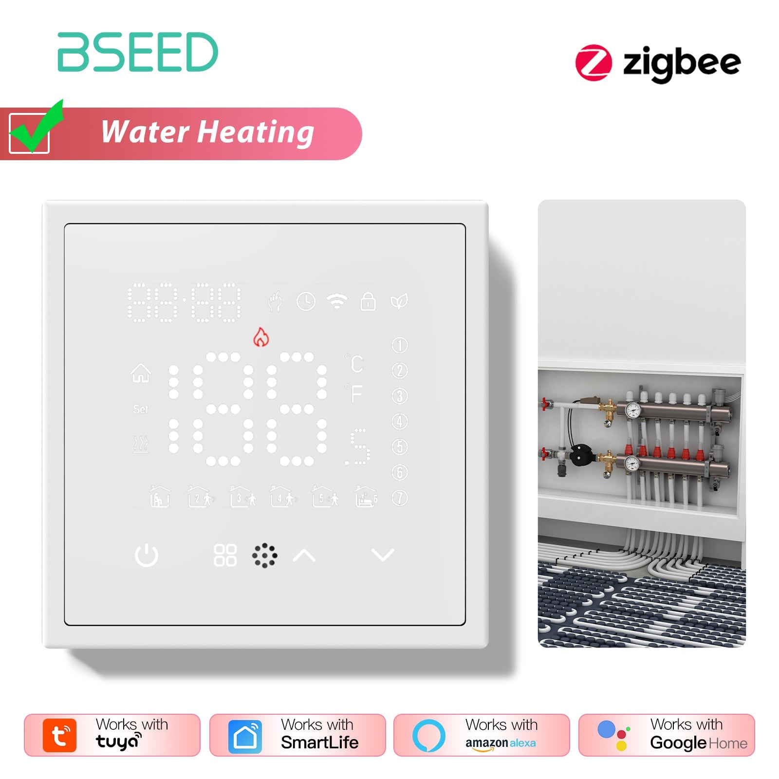 BSEED Smart Thermostat Zigbee Floor Heating Room Thermostat Controller programmable PC frame Thermostats Bseedswitch White Water 