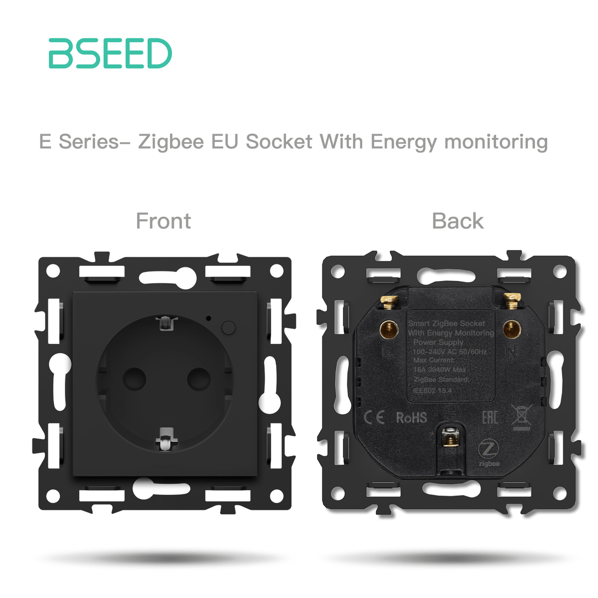 BSEED DIY Part Customized Free Combinations Mechanical Switch Socket Insert Black Color Crystal Glass Panel Light Switches Bseedswitch Zigbee Eu Socket with Monitoring 