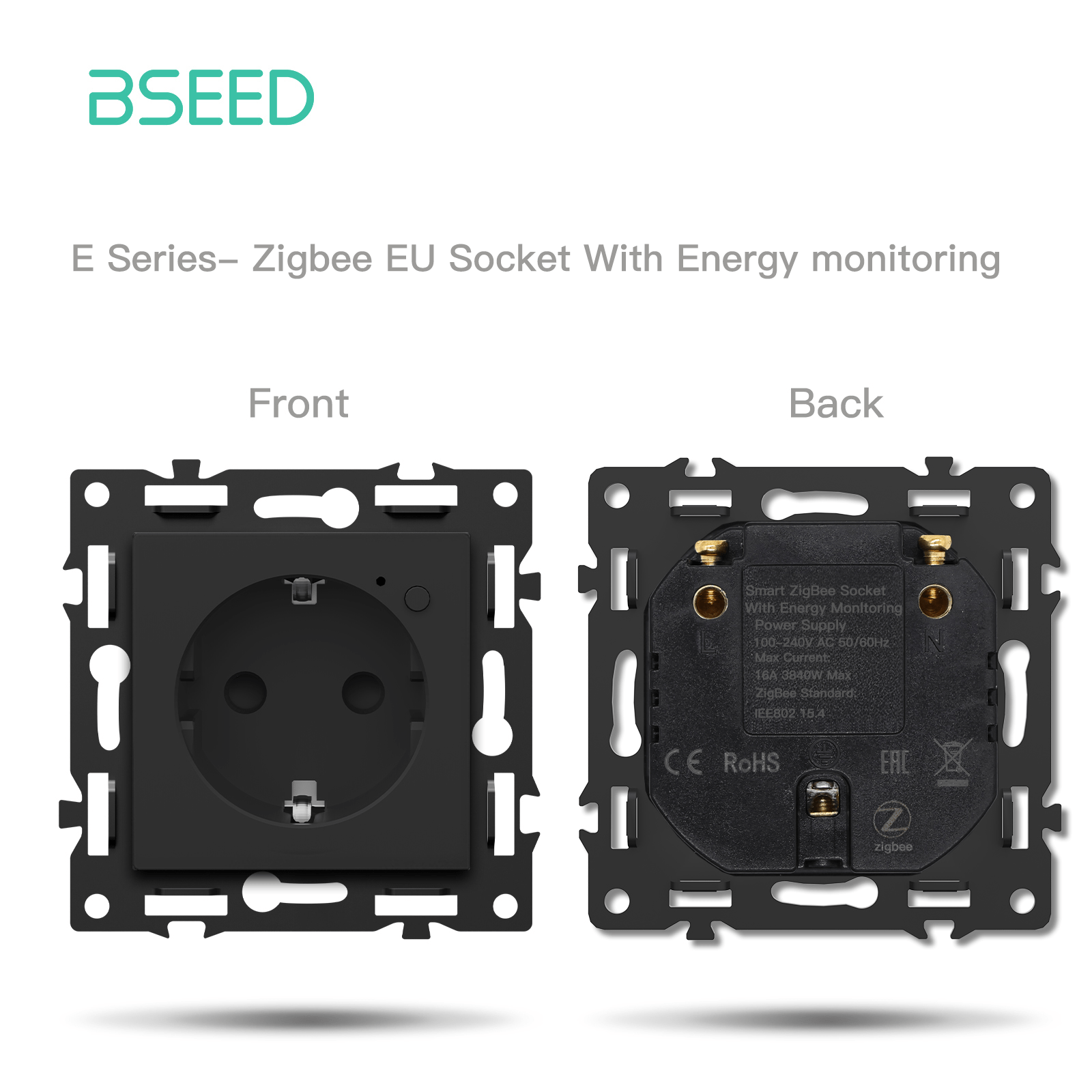 BSEED DIY Part Customized Free Combinations Mechanical Switch Socket Insert Black Color Crystal Glass Panel Light Switches Bseedswitch Zigbee Eu Socket with Monitoring 