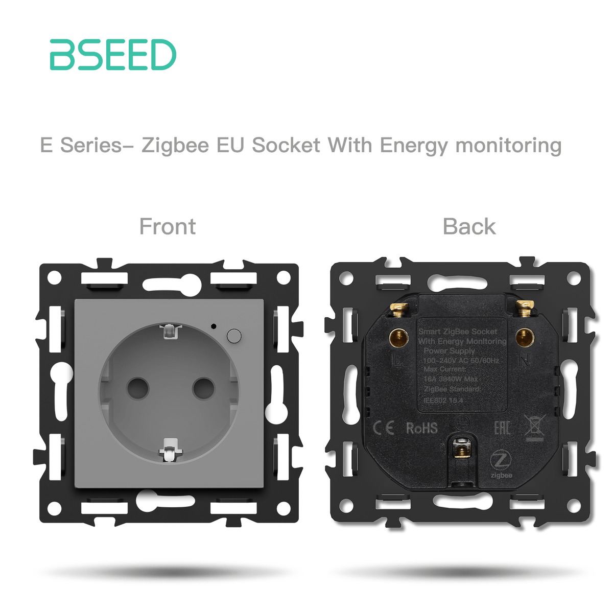 BSEED DIY Part Customized Free Combinations Mechanical Light Switch Wall Socket Insert Grey Color Crystal Glass Panel Light Switches Bseedswitch Zigbee Eu Socket with Monitoring 