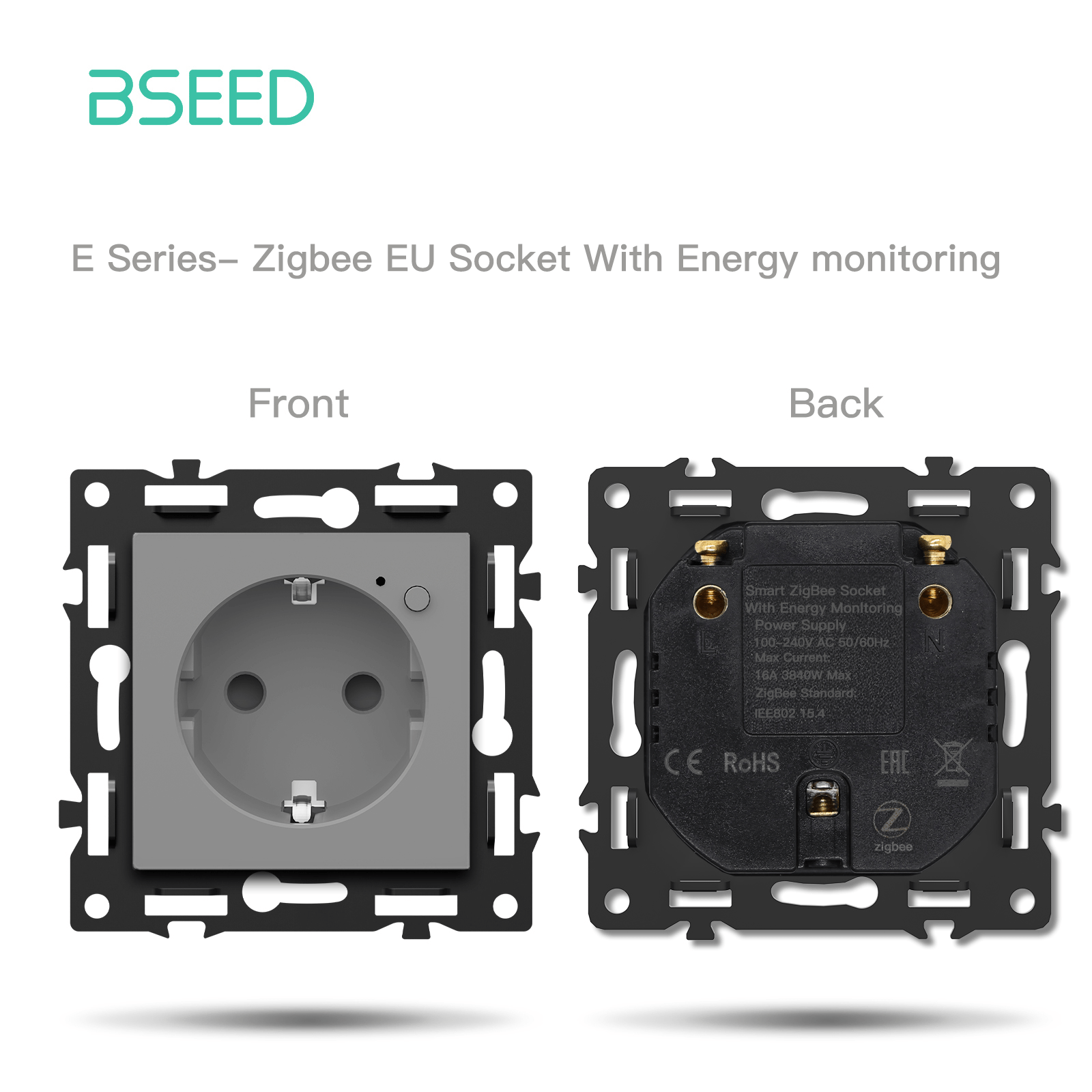 BSEED DIY Part Customized Free Combinations Mechanical Light Switch Wall Socket Insert Grey Color Crystal Glass Panel Light Switches Bseedswitch Zigbee Eu Socket with Monitoring 