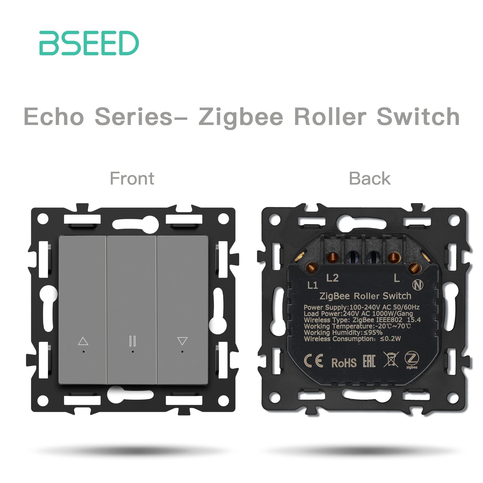 Pièce DIY BSEED, combinaisons libres personnalisées, insert de light switch mécanique et prise murale, couleur grise, panneau en verre cristal, light switches, interrupteur de volet roulant Zigbee Bseedswitch 