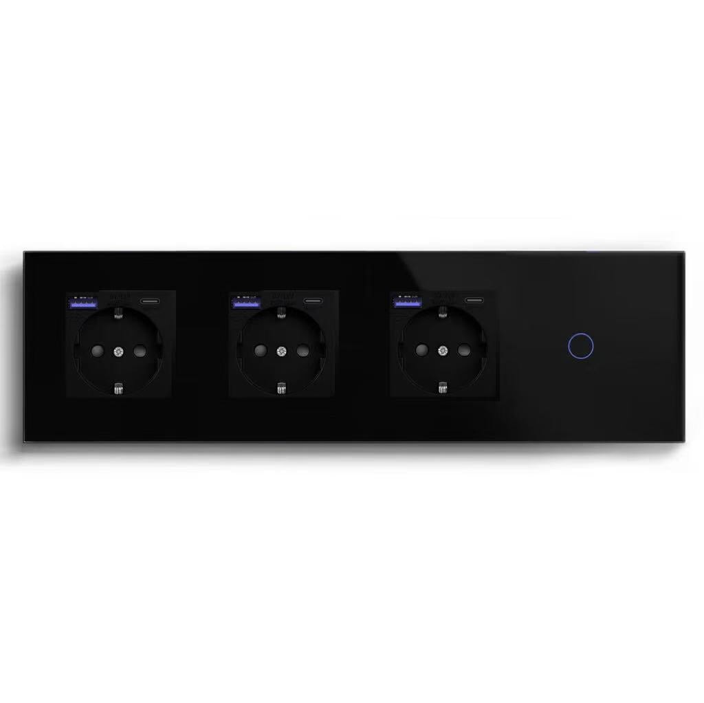 BSEED Product Customization Bseedswitch triple eu socket with fast charge usb-c port with 1gang 1way touch switch 