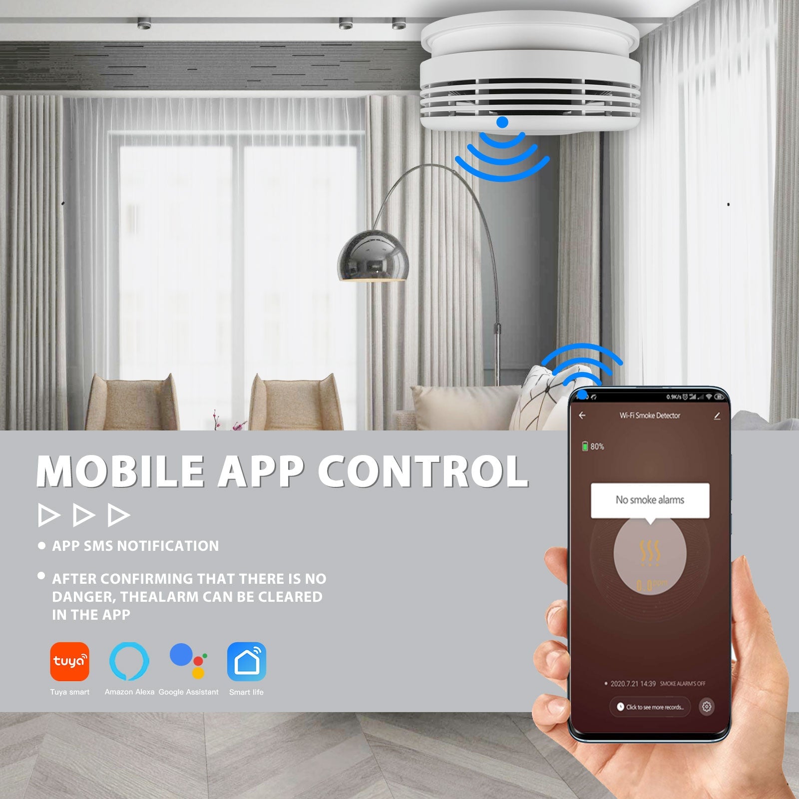 BSEED Wifi Smoky Sensor Smart Wifi Smoke Detector battery smoke alarm beeping Smoke Detectors Bseedswitch 