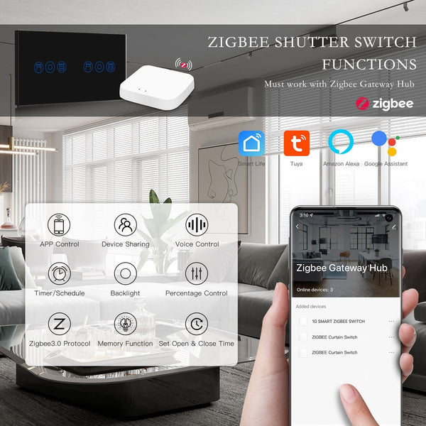 Zigbee Touch Roller Shutter Switch With Smart Socket 1/2/3 Gang 157mm Power Outlets & Sockets Bseedswitch 