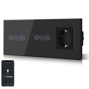 BSEED Smart WiFi Dimmer Light Switch With Normal EU Socket Double Light Switch with Socket Light Switches Bseedswitch Black 