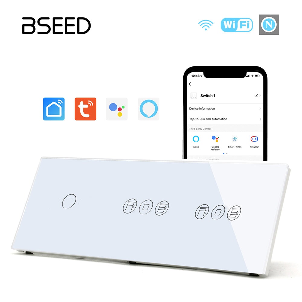 BSEED 1/2/3 Gang WiFi Switch With Double Roller Shutter Switch 228mm Light Switches Bseedswitch 
