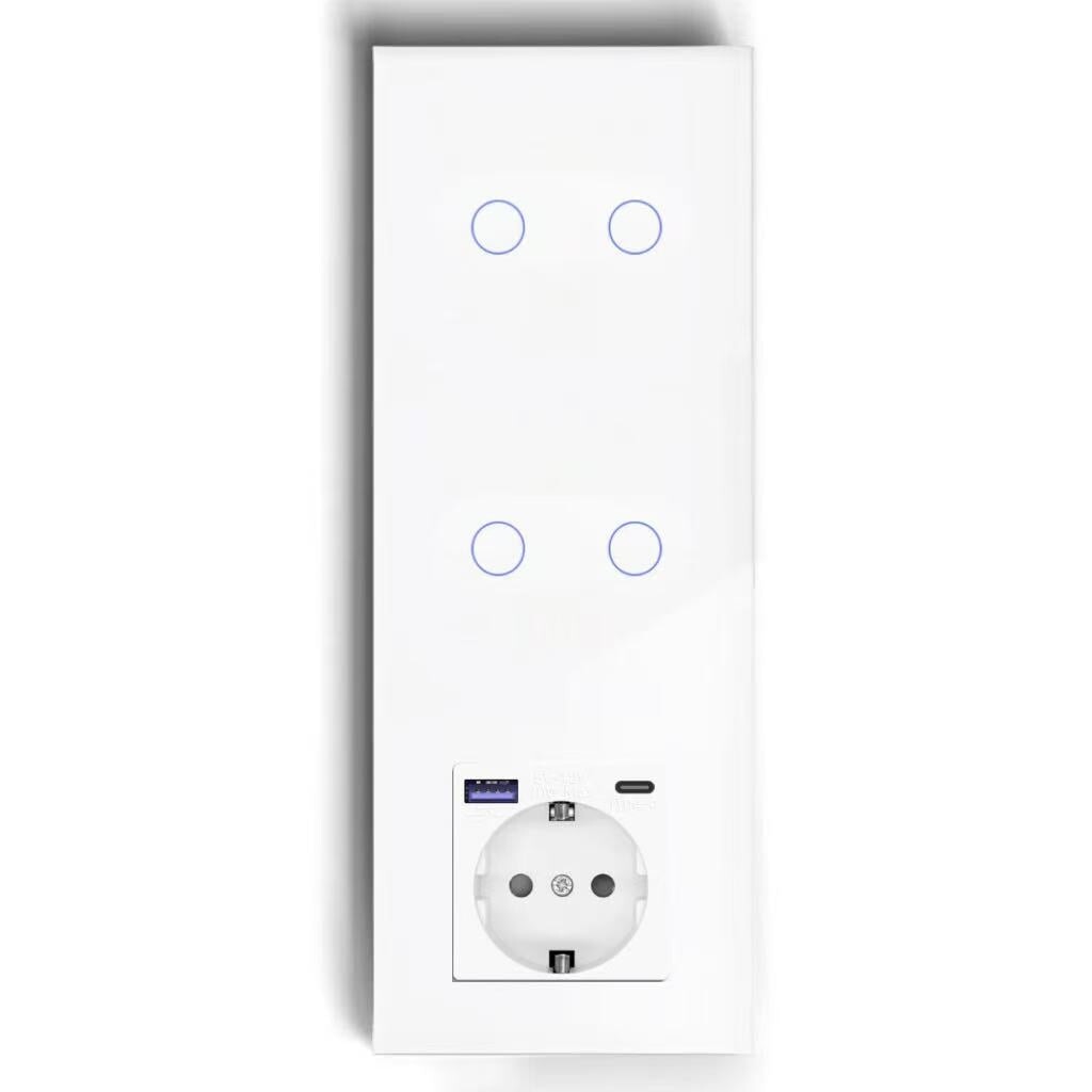 BSEED Product Customization Bseedswitch 2gang 1way dimmer switch with 2gang 1way touch switch with eu socket with fast charge usb-c port 