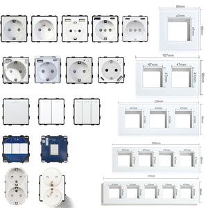 Bseed Crystal Glass Frames Switch Socket Frame Wall Plug Function Parts DIY Free Combination White Color Power Outlets & Sockets Bseedswitch 