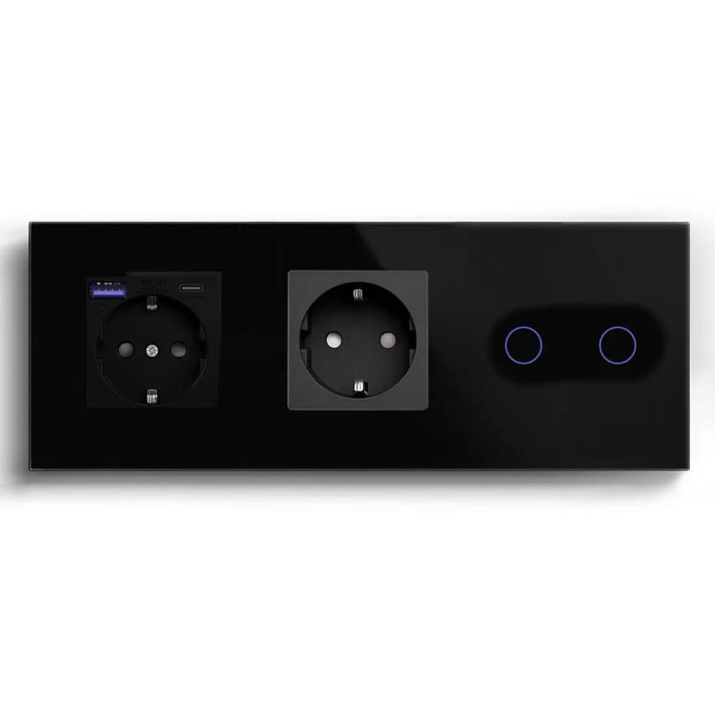 BSEED Product Customization Bseedswitch eu socket with fast charge usb-c port with eu socket with wifi 2gang switch without neutral line 