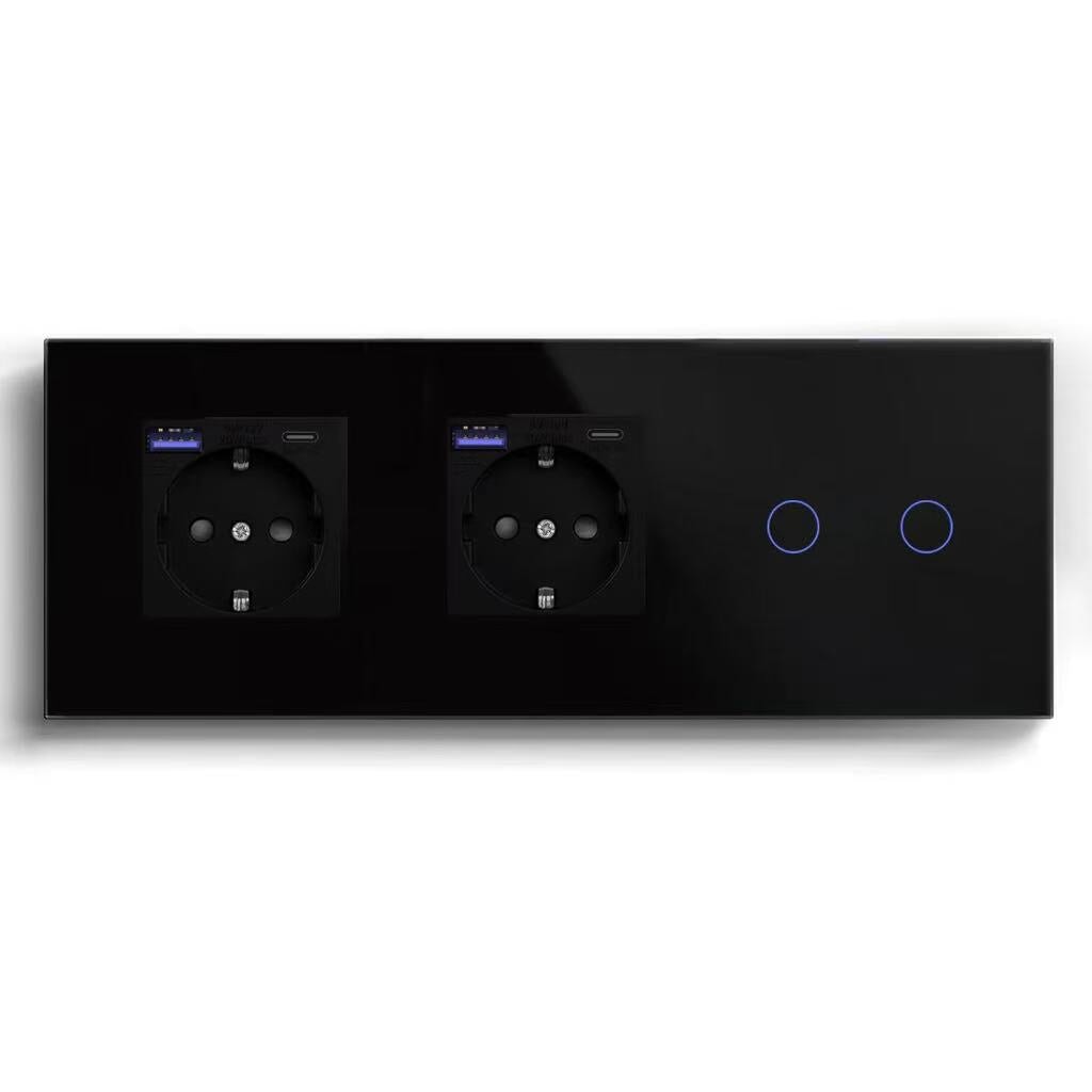 BSEED Product Customization Bseedswitch double eu socket with fast charge usb-c port with 2gang 2way touch switch 