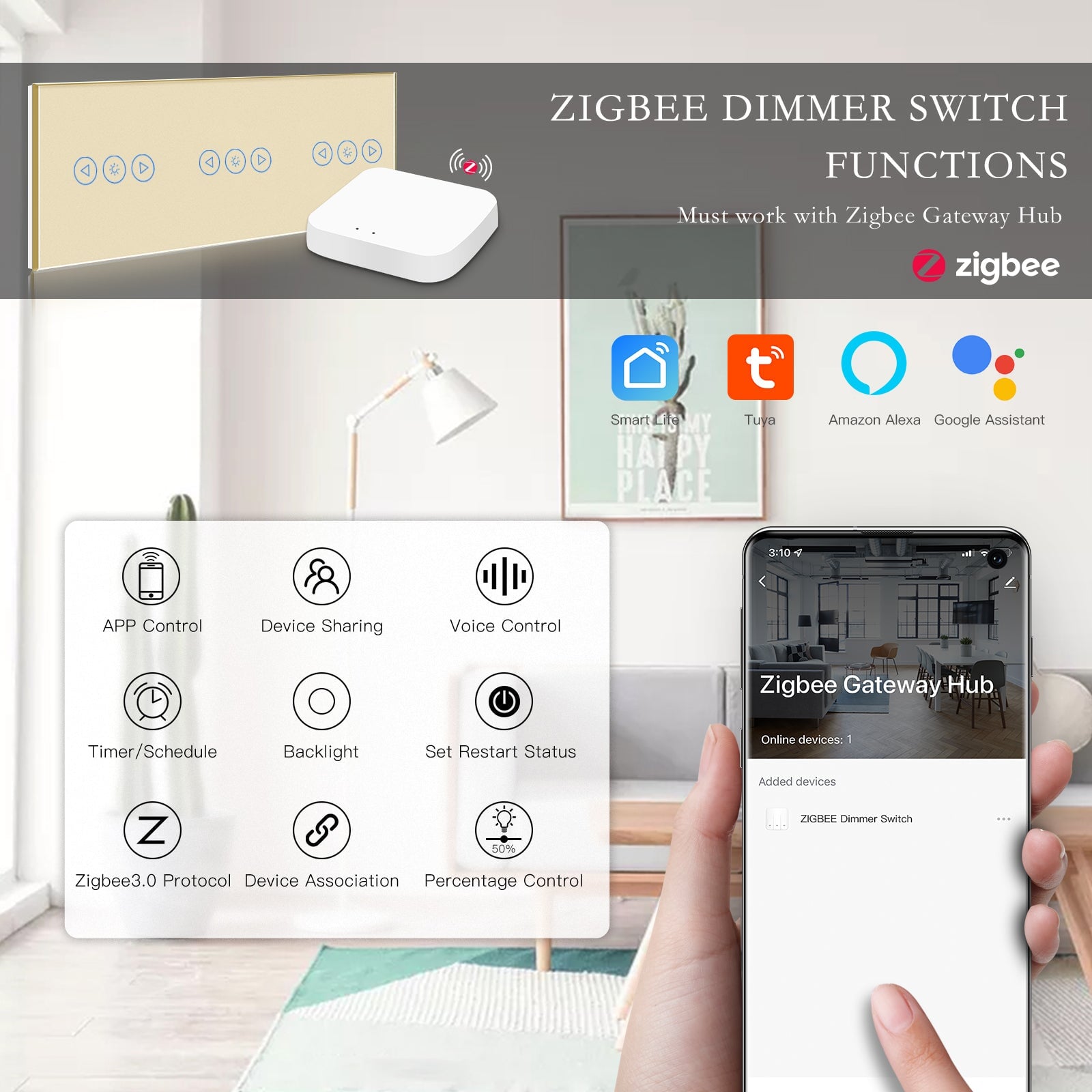 Bseed triple New Zigbee Touch Light Dimmer Smart Switch – Bseedswitch