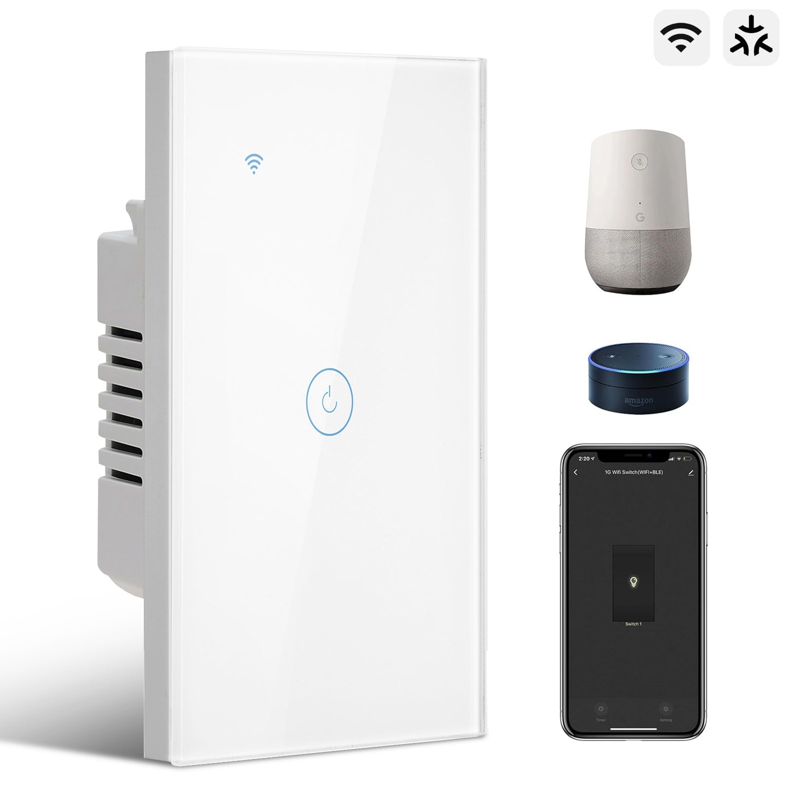 Bseed Matter 118 Type Wall Switch Wifi Touch Light Switch 1/2/3 Gang Light Switches Bseedswitch White 1Gang 1 PCS /Pack