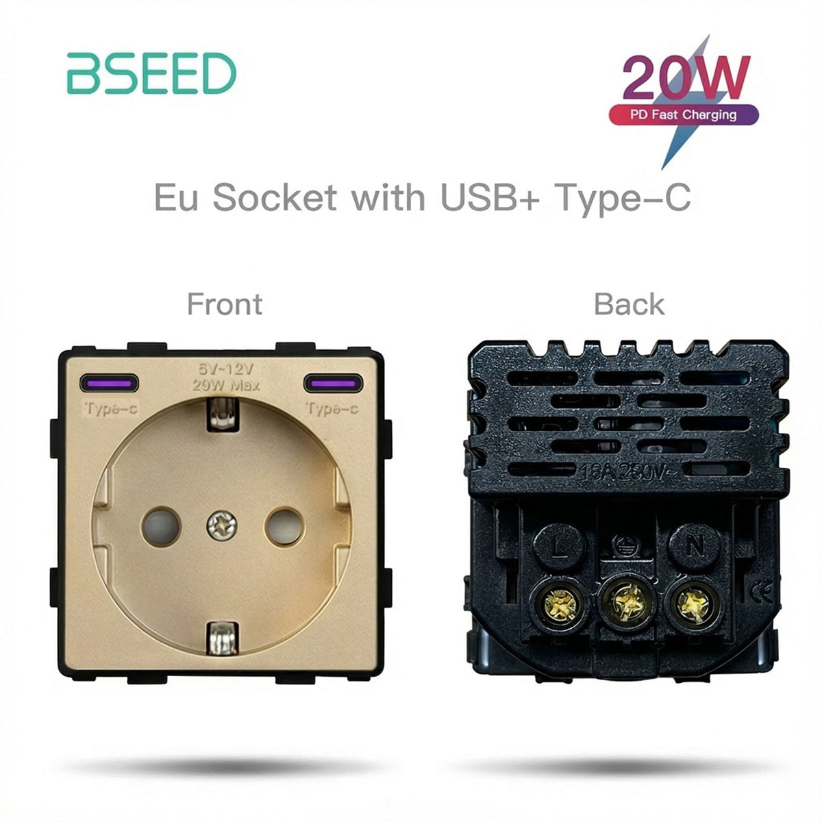 Bseed Crystal Glass Panel Switch Socket Frame Wall Plug Insert Parts DIY Free Combination Gold Color Light Switches Bseedswitch eu socket with double 20W type-c 