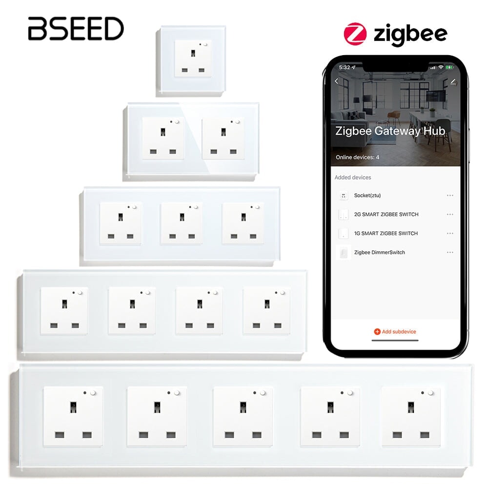 BSEED ZigBee UK Wall Sockets Power Outlets Kids Protection with meteri ...