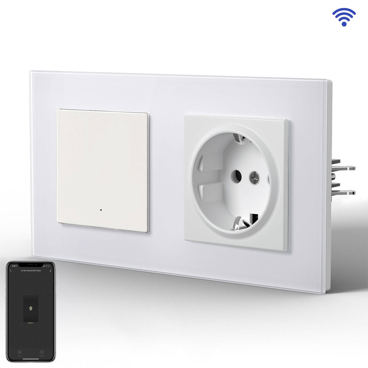 Echo Series Smart Wifi Switch With EU Single Socket 157mm Power Outlets & Sockets Bseedswitch White 1 Gang 