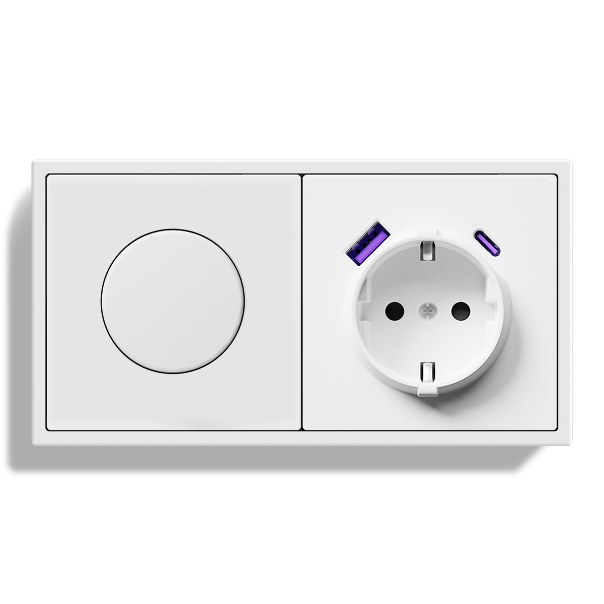 Variateur rotatif Grand Series avec technologie de serrage, variateur 500W, interrupteur Bseed blanc, variateur avec prise européenne et port USB-C 20W 