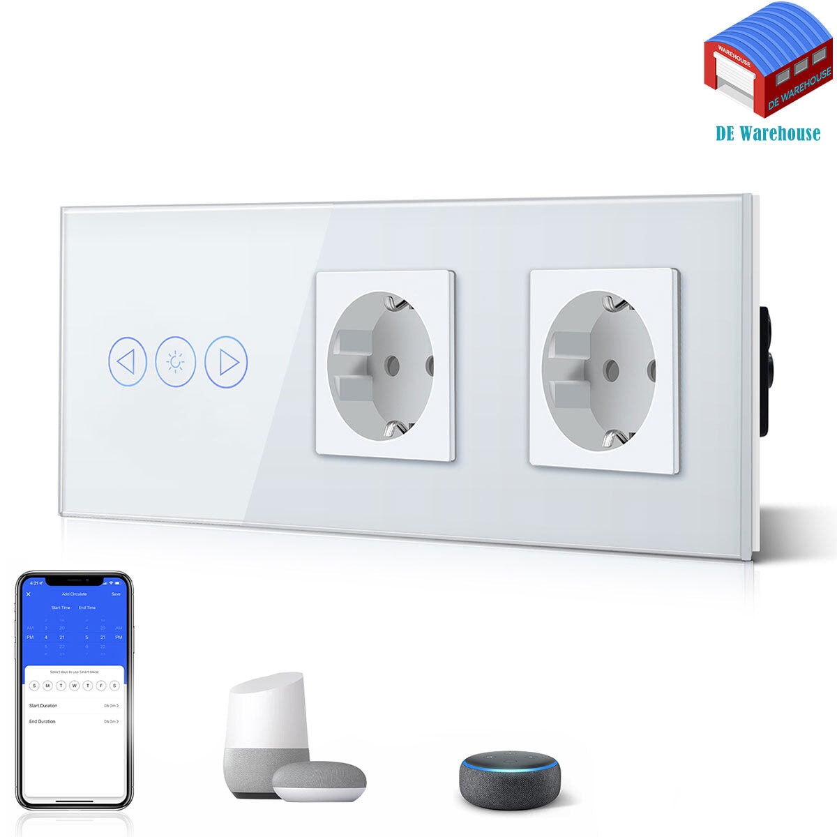Bseed Smart WiFi Dimmer Switches With Normal EU Standard Wall Sockets 228mm White color ship form Germany Light Switches Bseedswitch 