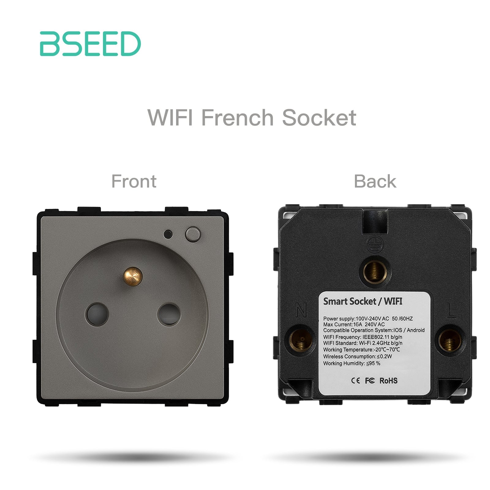 Bseed EU UK Russia Standard Plastic Socket Button Switch Function Key DIY Home Improvement Wall Plates & Covers Bseedswitch Grey WiFi Fr Socket Function Key 