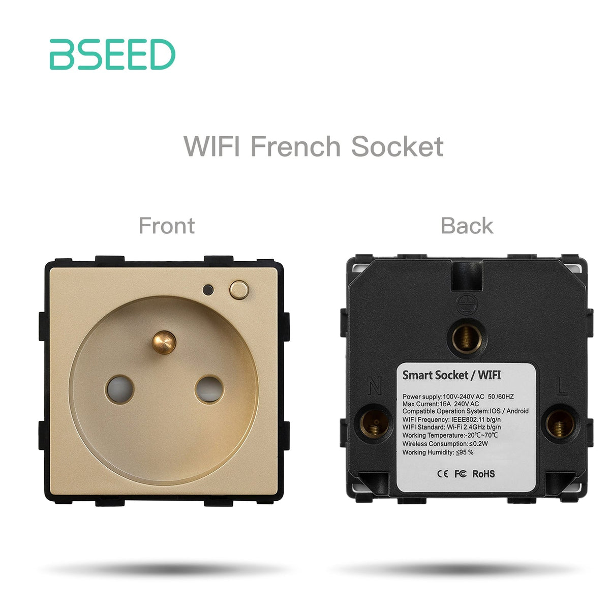 Bseed EU UK Russia Standard Plastic Socket Button Switch Function Key DIY Home Improvement Wall Plates & Covers Bseedswitch Gold WiFi Fr Socket Function Key 