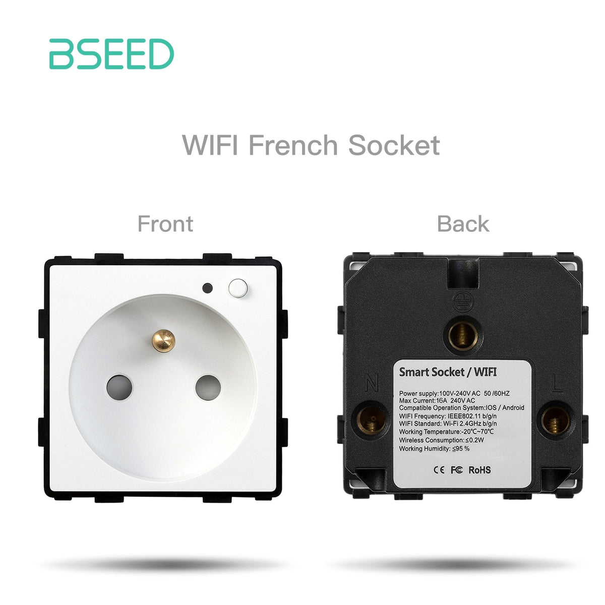 Bseed EU UK Russia Standard Plastic Socket Toggle Switch Function Key DIY Home Improvement Wall Plates & Covers Bseedswitch White WiFi Fr Socket Function Key 