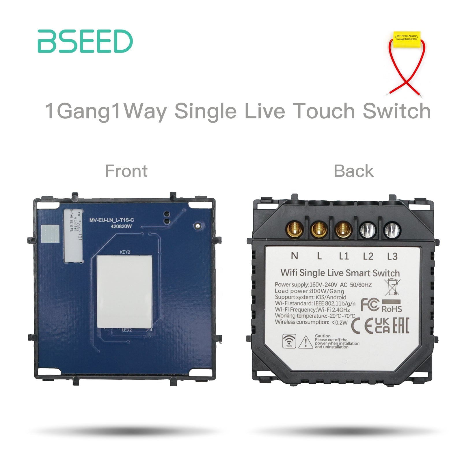 Bseed Crystal Glass Frame Smart Switch Socket Frame USB RJ45 Socket TV Satellite Wall Plug Function Parts DIY Free Combination Black Color Power Outlets & Sockets Bseedswitch Wifi 1 Gang Switch without Neutral line 