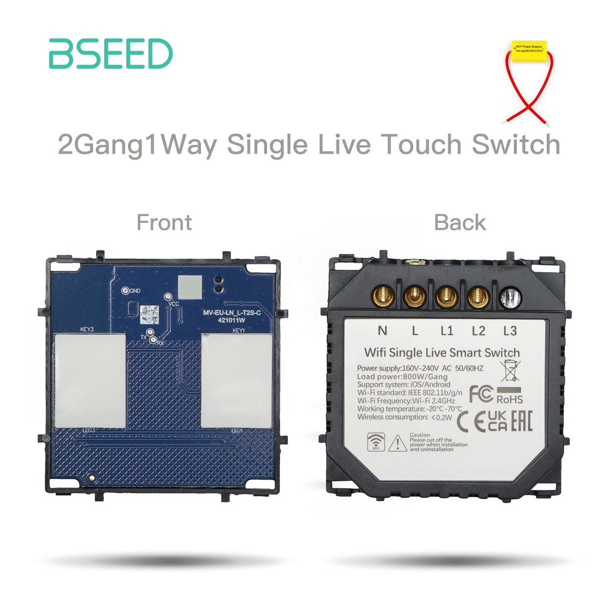 Bseed Crystal Glass Frame Smart Switch Socket Frame USB RJ45 Socket TV Satellite Wall Plug Function Parts DIY Free Combination Black Color Power Outlets & Sockets Bseedswitch Wifi 2 Gang Switch without Neutral line 