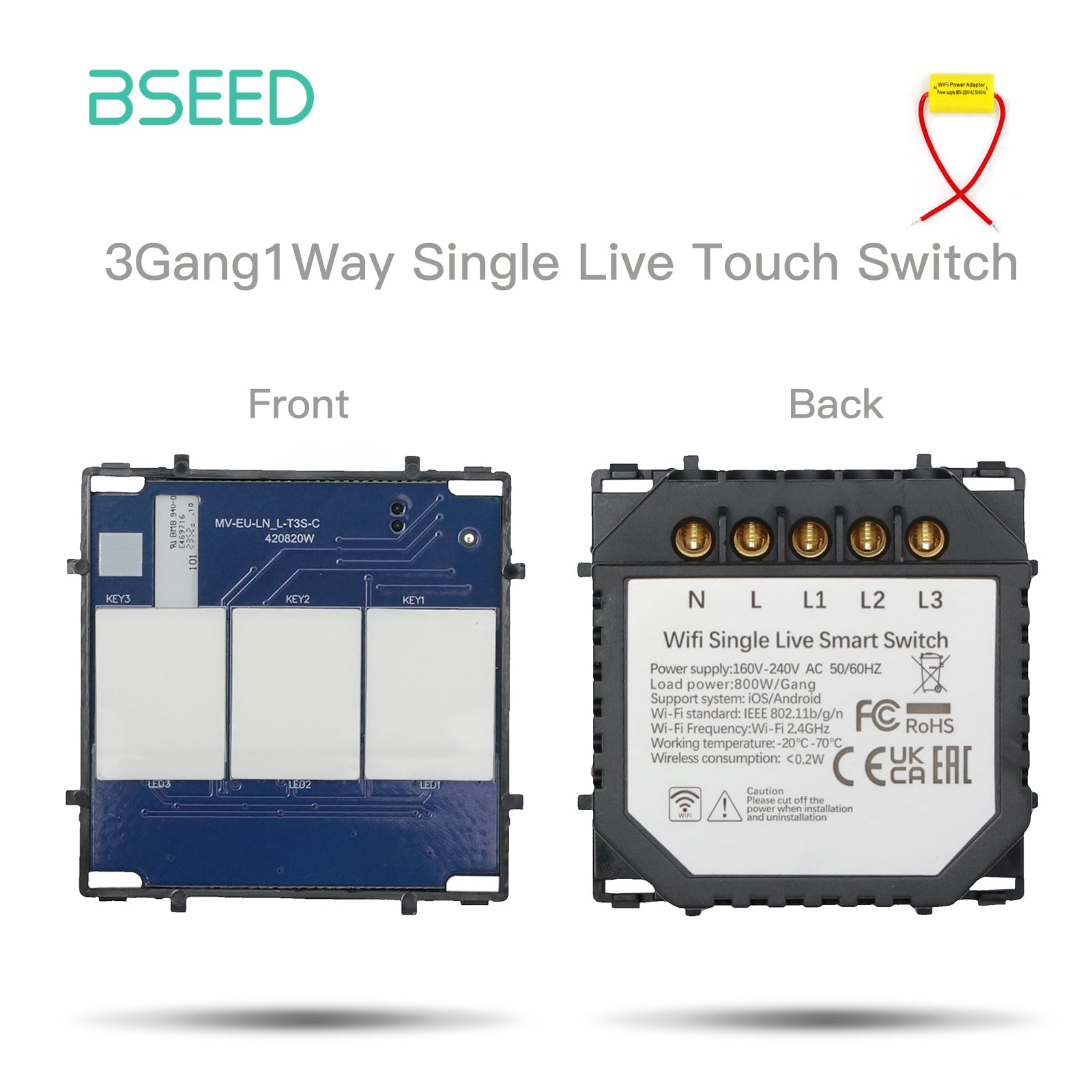 Bseed Crystal Glass Frame Smart Switch Socket Frame USB RJ45 Socket TV Satellite Wall Plug Function Parts DIY Free Combination Grey Color socket Bseedswitch Wifi 3 Gang Switch without Neutral line 