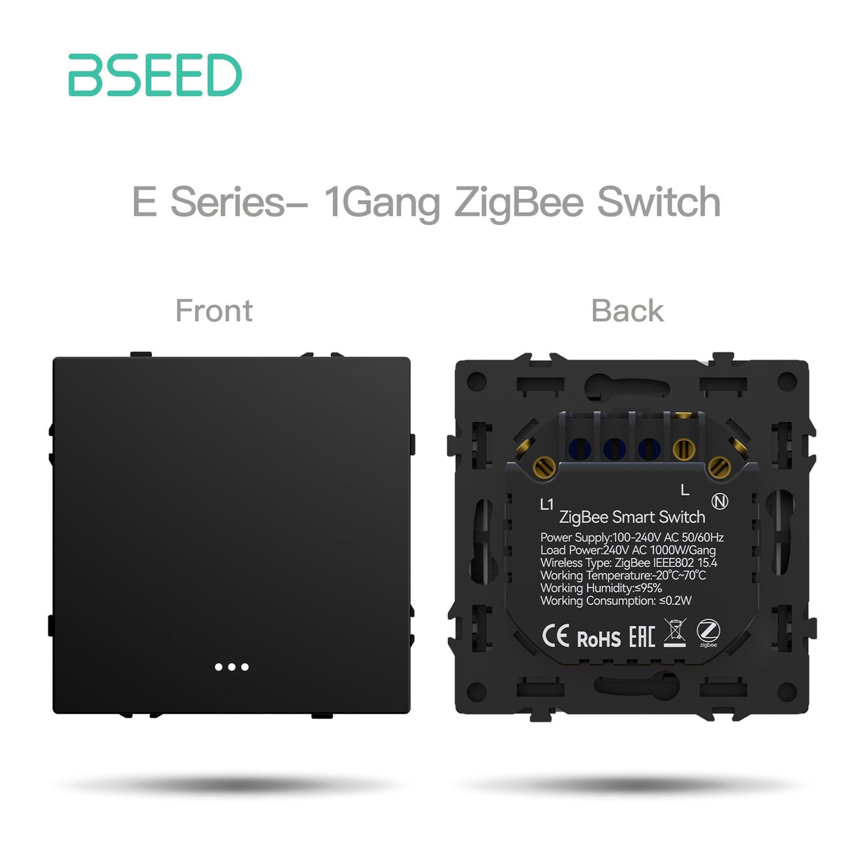 Grand Series DIY Part Customized free combinations Plastic Panels Black Color Power Outlets & Sockets Bseedswitch Zigbee 1 Gang Switch with Neutral 