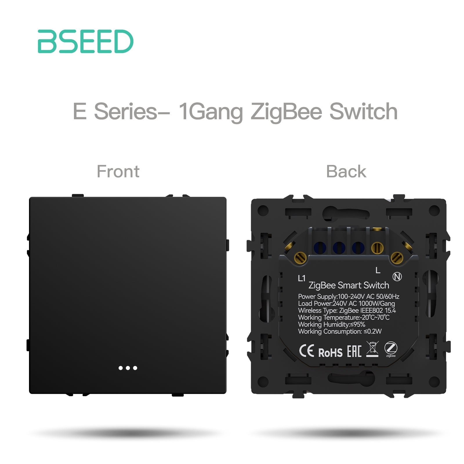 Grand Series DIY Part Customized free combinations Plastic Panels Black Color Power Outlets & Sockets Bseedswitch Zigbee 1 Gang Switch with Neutral 